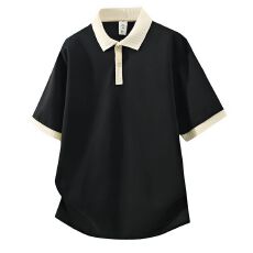批发纯色拼色短袖休闲POLO衫男款夏季2026新款男装宽松翻领学生上衣服