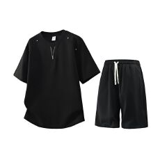 批发套装短裤短袖t恤男士<b class='q'>夏</b>季新款宽松休闲上衣服青少年潮流半袖体恤