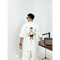 批发高品质棉亲肤透气青少年潮版双面印花罗马丝光棉潮牌<b class='q'>休闲</b>宽松T恤