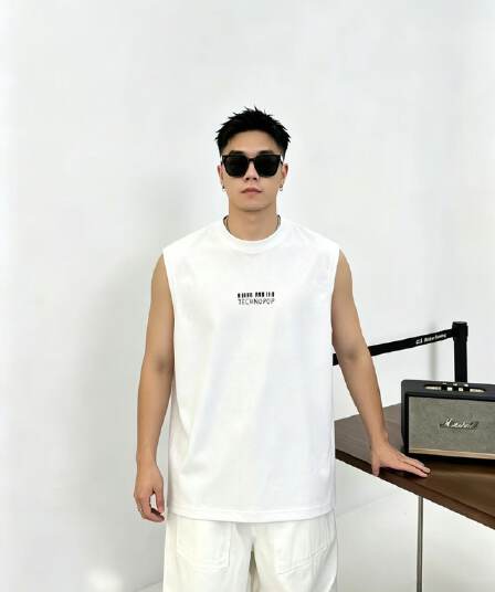 높은 품질 면 프로 피부 통기성 청소년 트렌디 에디션 양면 프린트 로마 실광택 코튼 조수 브랜드 캐주얼 루즈핏 조끼