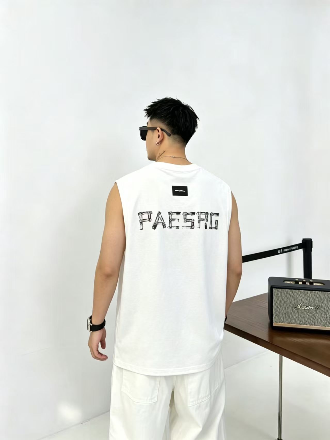 높은 품질 면 프로 피부 통기성 청소년 트렌디 에디션 양면 프린트 로마 실광택 코튼 조수 브랜드 캐주얼 루즈핏 조끼