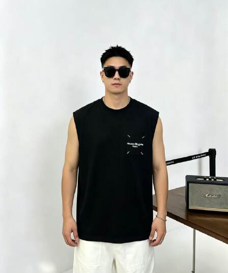 높은 품질 면 프로 피부 통기성 청소년 트렌디 에디션 양면 프린트 로마 실광택 코튼 조수 브랜드 캐주얼 루즈핏 조끼