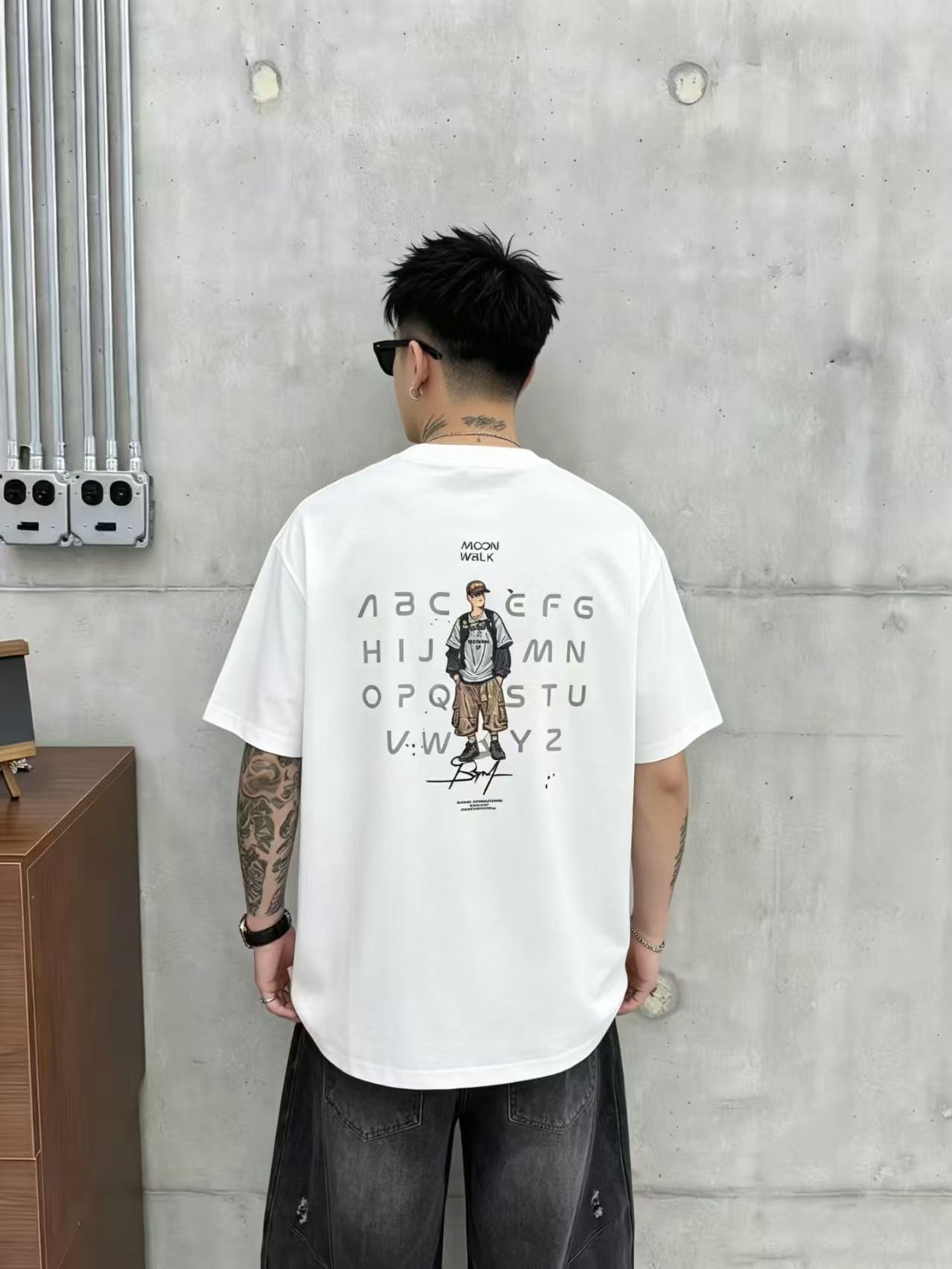 높은 품질 면 프로 피부 통기성 청소년 트렌디 에디션 양면 프린트 로마 실광택 코튼 조수 브랜드 캐주얼 루즈핏 티셔츠