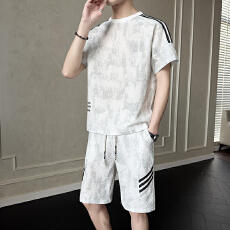 批发2026夏季新款冰丝套装男短<b class='q'>袖</b><b class='q'>T</b><b class='q'>恤</b>搭配运动五分短裤两件套外穿