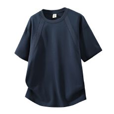 批发新款纯色百搭短袖T恤男士夏季设计感拼接简约宽松<b class='q'>休闲</b>半袖衫