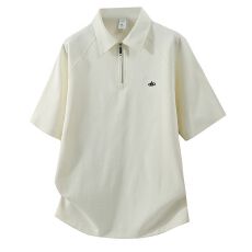 半拉链潮牌夏季polo衫男士宽松休闲纯棉翻领高端简约商务短袖t恤