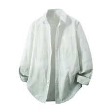 批发高品质纯棉洗水复古<b class='q'>男</b>士宽松款<b class='q'>衬衫</b>春夏季潮流渐变印花长袖<b class='q'>衬衣</b>