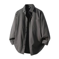 批发<b class='q'>新款</b>高品质纯棉纯色长袖秋季宽松款休闲百搭高级感口袋衬衣外套