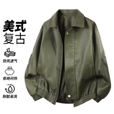 跨境青年时尚潮流春秋季新款男士夹克PU皮衣翻领潮牌男装皮衣外套