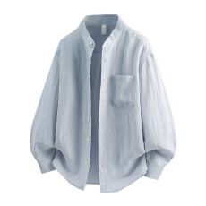 批发天丝亚麻长袖衬衫老钱风立领宽松<b class='q'>休闲</b>简约秋冬百搭纯色上衣衬