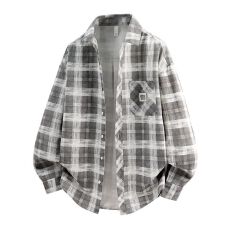 批发高品质纯棉日系洗水复古男宽松款衬衫春<b class='q'>夏</b>季潮流印花口袋长袖衬衣