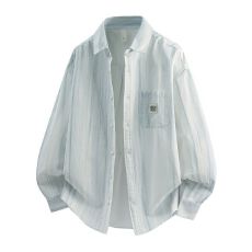 批发高品质纯棉日系洗水复古男宽松款衬衫春<b class='q'>夏</b>季潮流印花口袋长袖衬衣