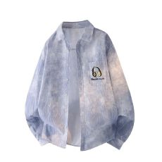 批发纯棉日系洗水复古男士宽松款<b class='q'>衬衫</b>春夏季潮流印花品质口袋长袖<b class='q'>衬衣</b>