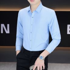 低价走量商务休闲男士衬衫长袖韩版修身上班工作服纯色职业装白色