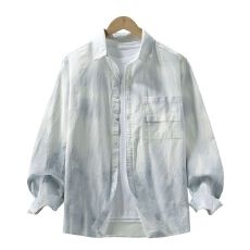 批发高品质纯棉<b class='q'>日系</b>洗水<b class='q'>复古</b>男士宽松款衬衫春秋季潮流渐变长袖衬衣