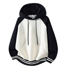 批发新款秋冬款棉质美式拼色连帽<b class='q'>卫衣</b>插肩袖休闲宽松学生套头连帽<b class='q'>卫衣</b>