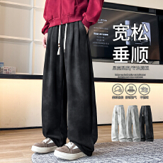 秋季新款华棉美式脏脏裤子大码宽松阔腿长裤男士休闲裤男运动裤