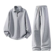 批发秋<b class='q'>冬</b>季新款高品质纯色棉质休闲宽松翻领上衣长裤两件套装