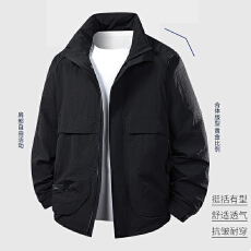 批发春秋季新款男夹克外穿<b class='q'>户外</b>运动宽松欧美复古休闲外套纯色<b class='q'>大码</b>立领