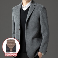 批发高档羊毛呢西服+可脱卸羽绒内胆保暖帅气时尚双面呢羊毛西服外套