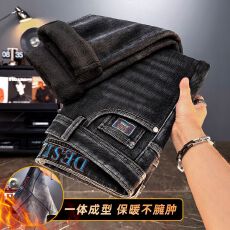 批发秋冬<b class='q'>男士</b>商务爆款高品质棉加绒加厚保暖<b class='q'>休闲</b>直筒裤牛仔裤