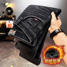 批发秋冬<b class='q'>男士</b>商务爆款高品质新疆棉加绒加厚保暖<b class='q'>休闲</b>直筒裤牛仔裤