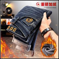 批发秋冬<b class='q'>男士</b>商务爆款高品质新疆棉加绒加厚保暖<b class='q'>休闲</b>直筒裤牛仔裤