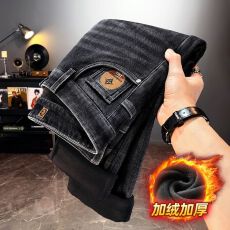 批发秋冬<b class='q'>男士</b>商务爆款高品质新疆棉加绒加厚保暖<b class='q'>休闲</b>直筒裤牛仔裤