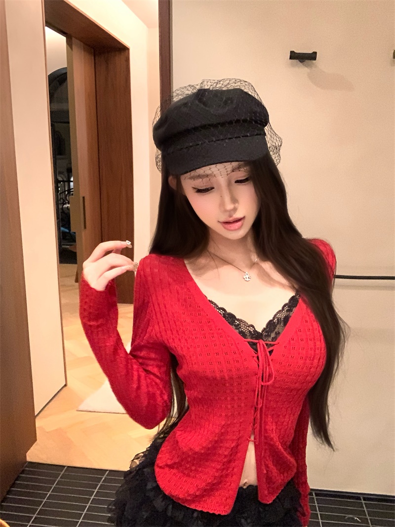 실사 정가 사랑 면서 벨 100 라이 경기 서울 홀로우 아웃 스트랩 스택 바늘 짠 셔츠 여성