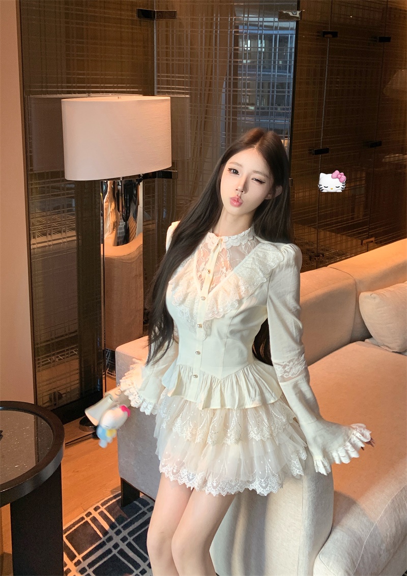 실사 진짜 가격 내 가져 가라. 레이스 레이스 공주 소매 셔츠 다중 레이어 궁정 레이스 망사 공주 케이크 드레스