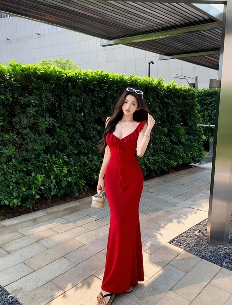 실사 정가 여름 V넥 슬립 여성 드레스 슬림해 보이는 원피스 치마