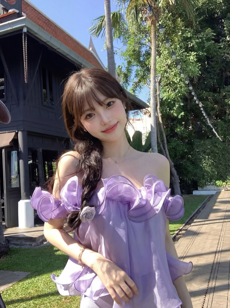 실사 정가 여름 편지 프릴 시폰 셔츠 여성 봄 미니멀리즘 루즈핏 슬림해 보이는 오프숄더 맨위