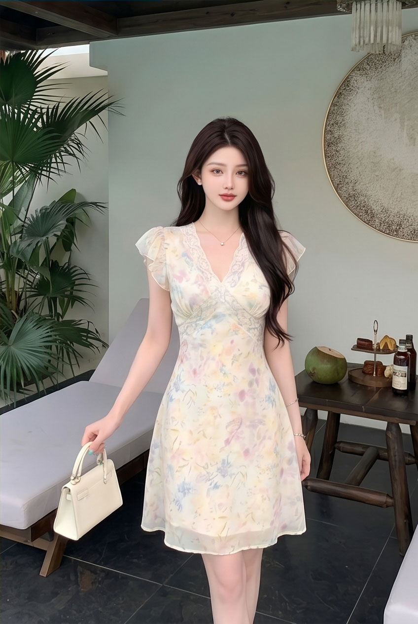 실사 정가 여름 새로운 프랑스식 레이스 조각 프릴 부드러운 꽃무늬 점프 슈트 롱 스커트 미니 스커트 더블 버전