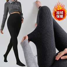 批发孕妇托腹打底丝袜新款瑜伽蜂窝腰<b class='q'>踩脚</b>显瘦竖条连裤袜冬装加绒加厚