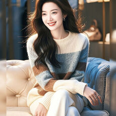 批发<b class='q'>白色</b>条纹马海毛毛衣女装2025秋冬新款软糯甜美百搭套头<b class='q'>针织衫</b>上衣