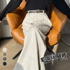 2026年秋冬季新款高腰显瘦时尚百搭宽松垂感加绒人字纹毛呢阔腿裤