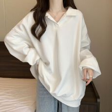 批发秋冬新款宽松显瘦polo领加绒卫衣女<b class='q'>胖</b>mm<b class='q'>大码</b>洋气百搭纯色长袖上衣