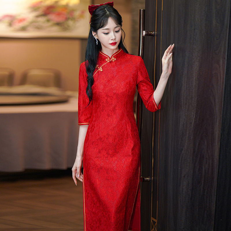 MY16139#新款红色旗袍敬酒服新娘高级感订婚结婚礼服连衣裙女裝貨源服裝...