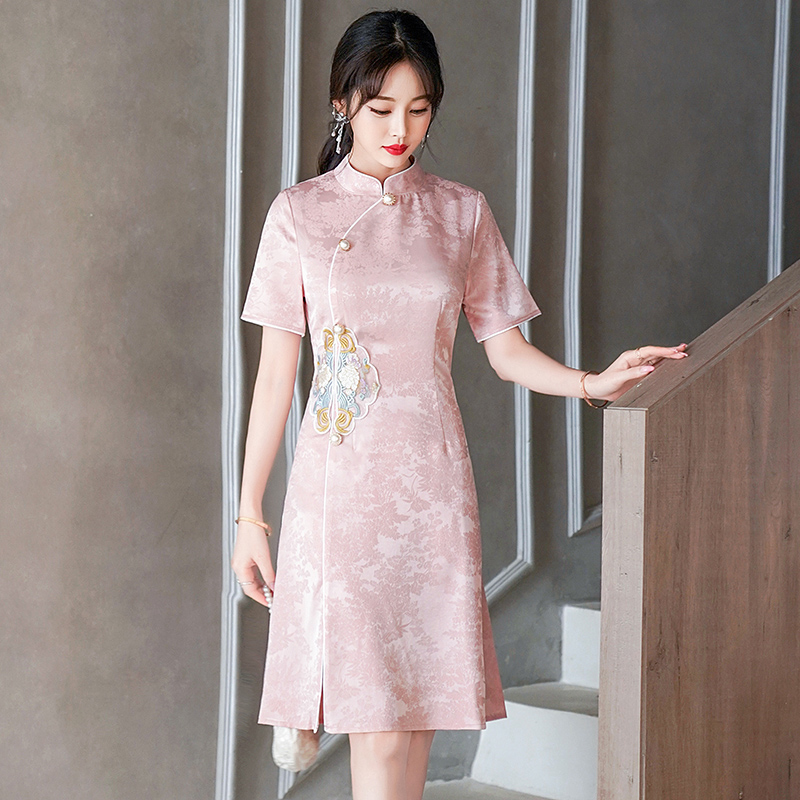 RY201# 实拍新中式旗袍夏季国风刺绣斜襟气质高端日常可穿旗袍连衣裙