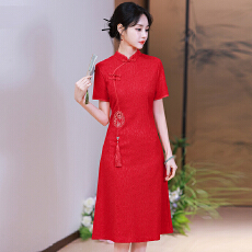 批发实拍2026新款国风红色旗袍<b class='q'>新娘</b><b class='q'>敬酒</b><b class='q'>服</b>回门复古高考送考连衣裙短袖