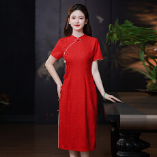 批发实拍红色旗袍外嫁女回娘家高考送考日常改良年轻新中式大码连衣裙