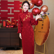 批发实拍新款冬长袖加绒加厚<b class='q'>敬酒</b><b class='q'>服</b>新中式订婚结婚回门礼<b class='q'>服</b>旗袍裙刺绣