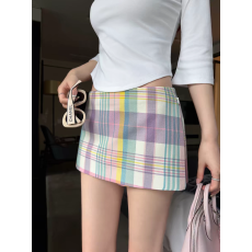 批发施薇靓 <b class='q'>春</b>日少女Mini Skirt 早<b class='q'>春</b>甜感拉满彩虹格纹棉布拉链裙裤女