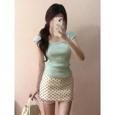 批发MILYROOM 夏季韩系氛围感淑女温柔甜美气质上衣女短袖波点裙套装