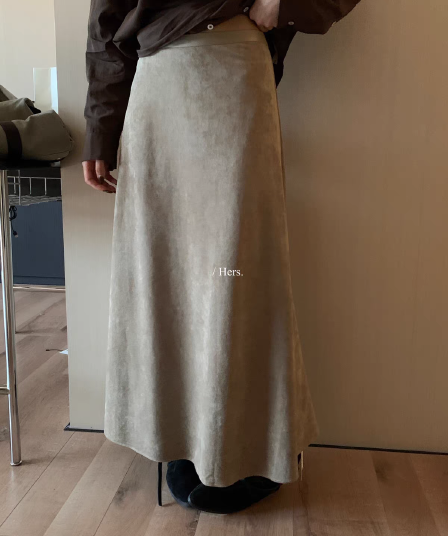 있음 선적 가을 품격 버전 낙타 반신 롱 스커트 여성 고급 센스 모방 스웨이드 아세트산 도루 센스 중간 길이 스커트