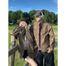 批发实拍情侣装美式街头机车皮衣夹克男痞帅外套