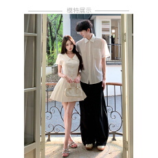 批发实拍情侣装学院风白色衬衫连衣裙初恋感百褶裙