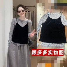 批发韩系穿搭叠穿<b class='q'>背心</b>波点t恤两件套2025新款爆款早秋内搭打底衫上衣