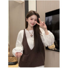 批发马甲针织毛衣<b class='q'>背心</b>+长袖衫两件套韩系chic女宽松百搭显瘦穿搭