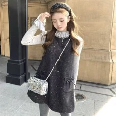 批发chic 高级感亮片蝴蝶结毛呢<b class='q'>背心</b>连衣裙+百搭花边<b class='q'>针织</b>打底衫两件套